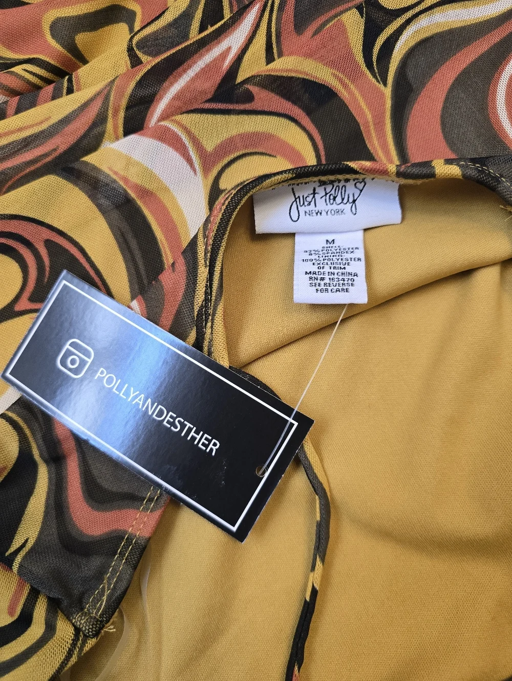 Cowl Neck Chain-Strap Dress in Mustard Swirl - Picture 6 of 6
